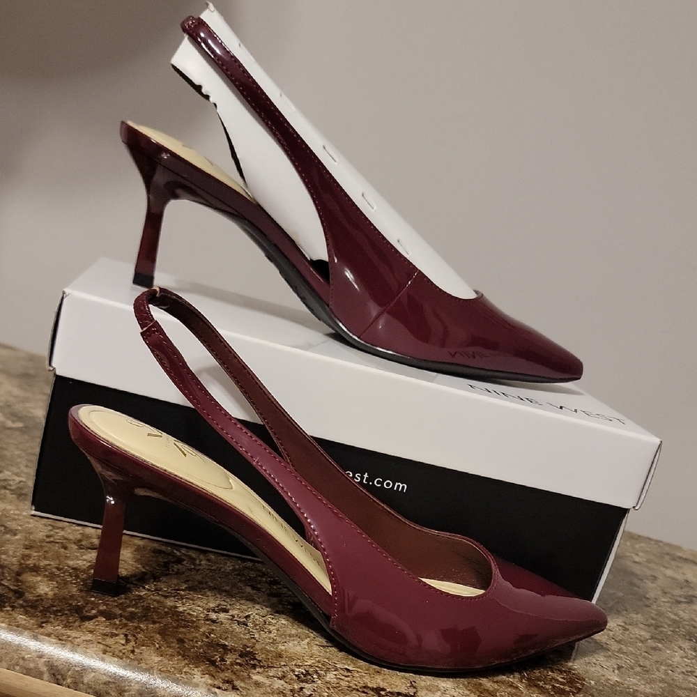 New Nine West Elegant Burgundy Slingback Heels